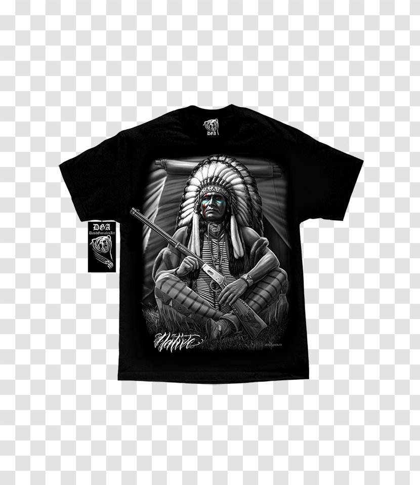 T-shirt Native Americans In The United States Tribal Chief Tribe Apache - Black And White Transparent PNG