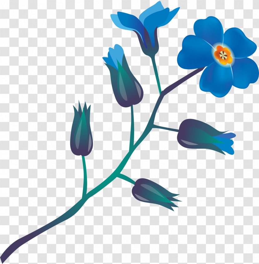 Flower Textile Clip Art - Blue Flowers Transparent PNG