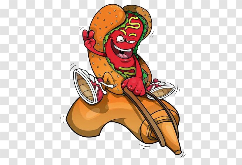 Hot Dog Ketchup Illustration - Comics - Riding A With Tomato Sauce Transparent PNG