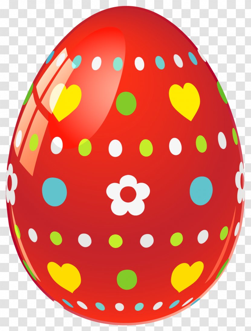 Easter Bunny Egg Decorating Clip Art - Food - Red With Flowers And Hearts Picture Transparent PNG