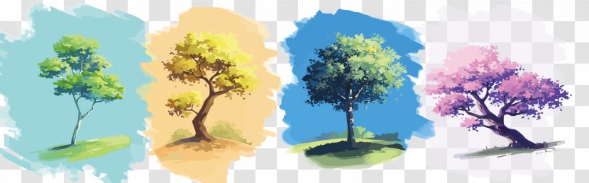 Four Seasons Hotels And Resorts Watercolor Painting Illustration - Vector Trees Transparent PNG