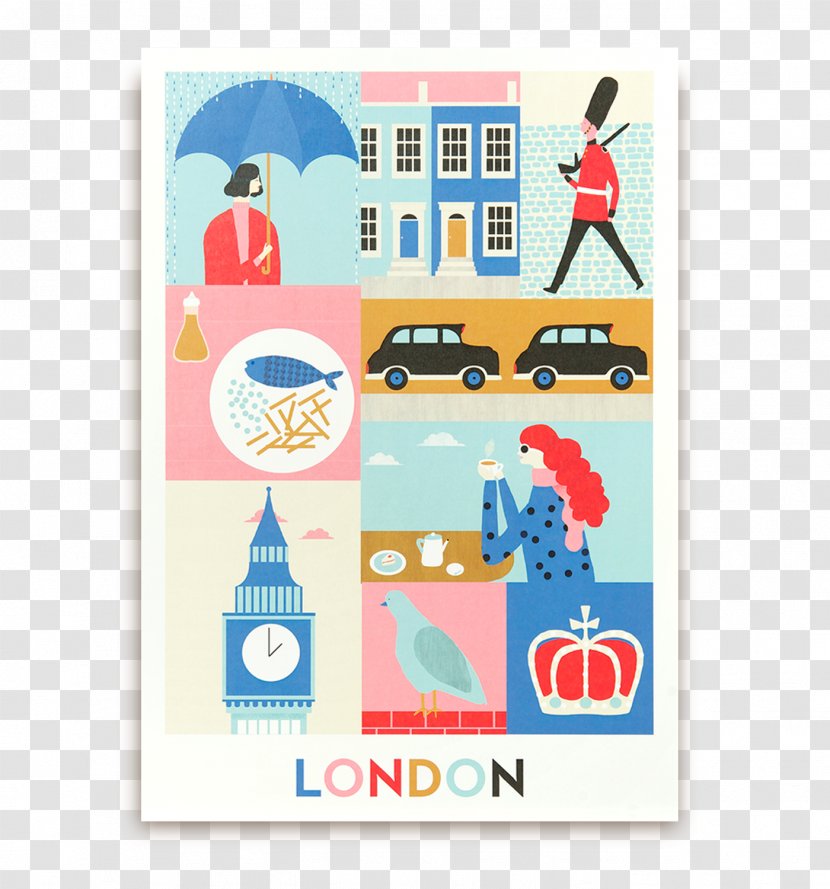 Post Cards Paper Graphic Design - Textile - Vintage London Creative Illustration Transparent PNG