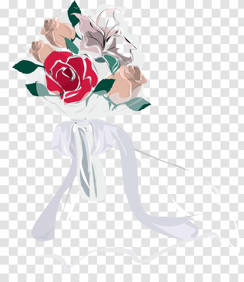 Flower Bouquet Wedding Clip Art - Bride - Groom Transparent PNG