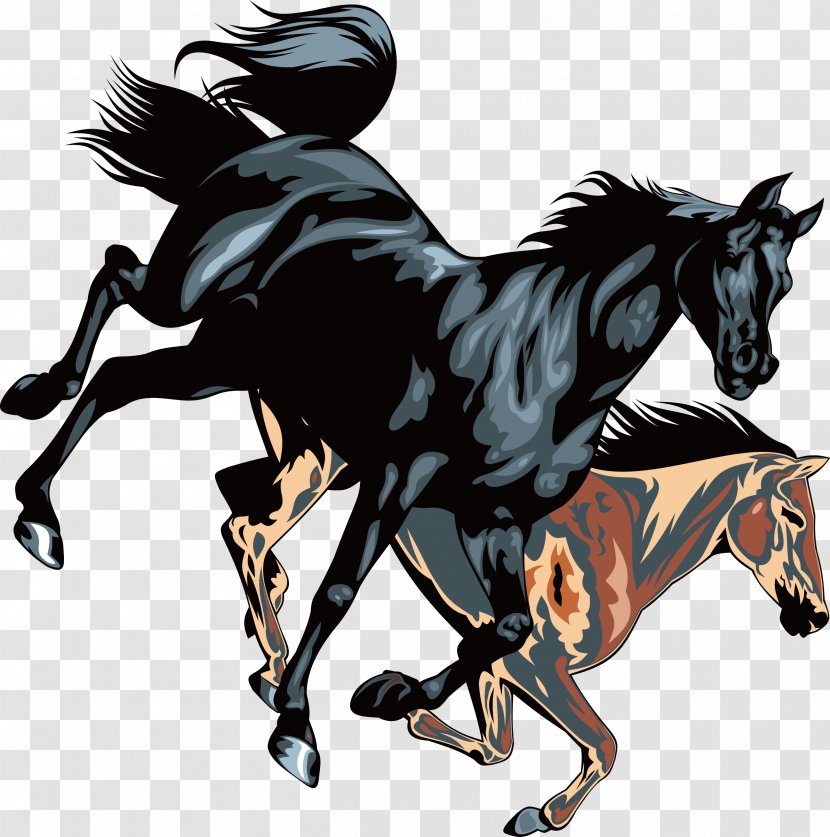 Mustang Ink Wash Painting Drawing Stallion - Horse - Chinese Wind Running Decorative Design Vector Transparent PNG