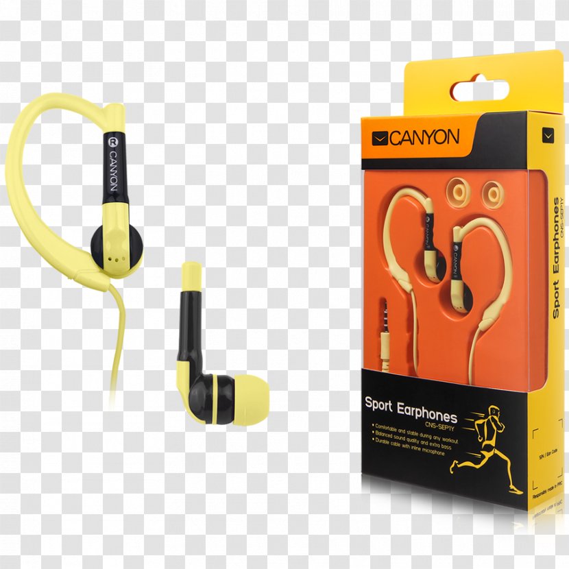 Canyon Sport Earphones Headphones Microphone Yellow Écouteur - Headset Transparent PNG