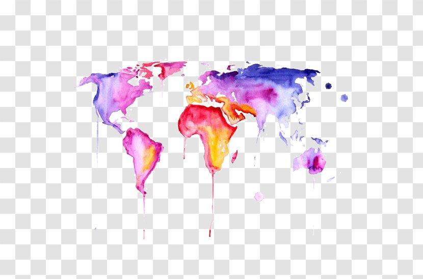 Watercolor Painting Contemporary Art Abstract Wallpaper - Canvas - Drawing World Map Transparent PNG