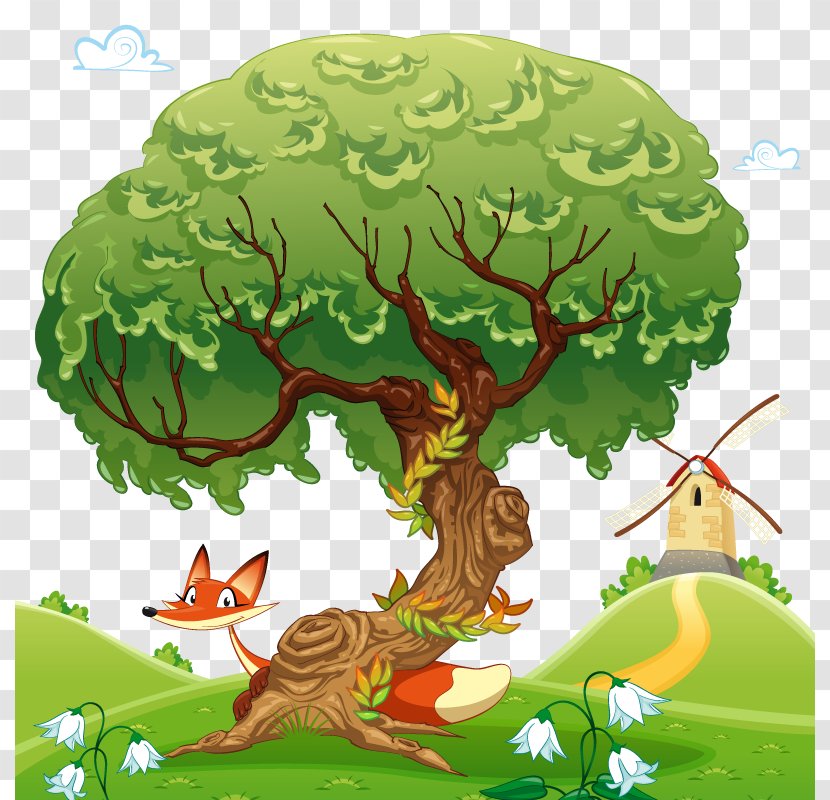 Tree Cartoon Illustration - Vector Fox Transparent PNG