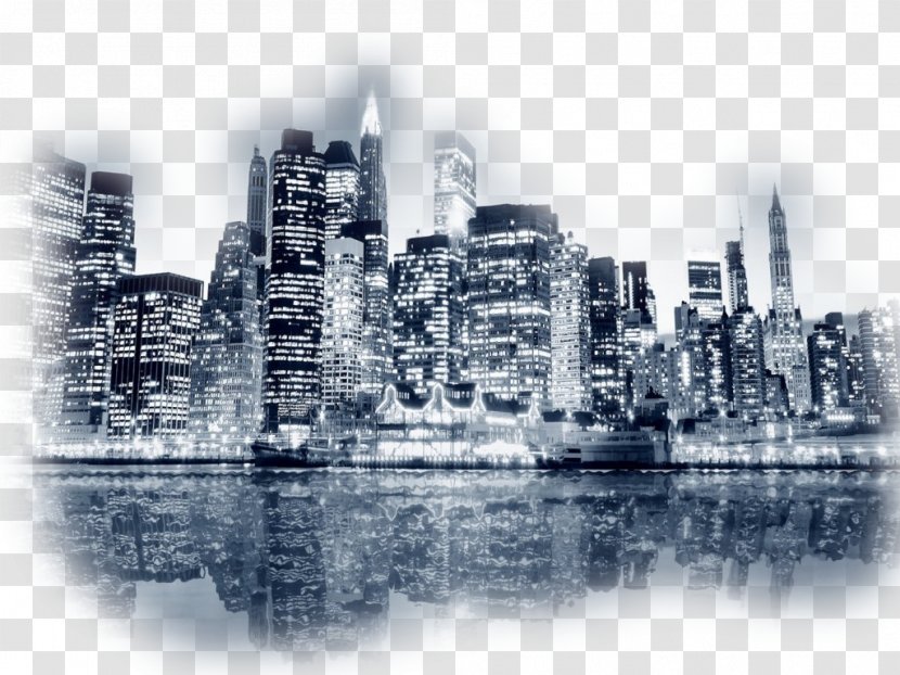 Lower Manhattan Midtown Skyline Mural San Francisco - Metropolis - Black And White Photo Transparent PNG