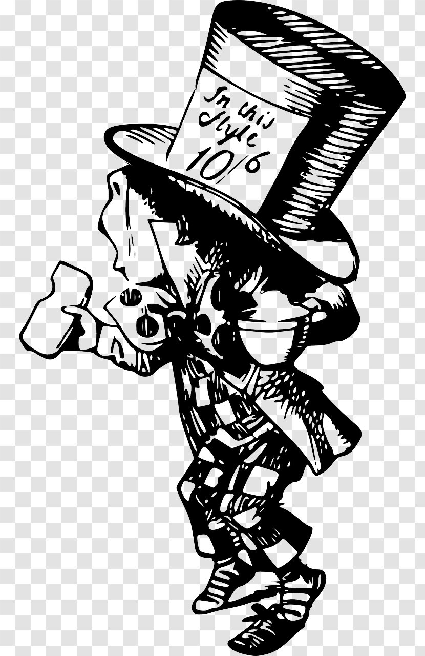 Mad Hatter Alice's Adventures In Wonderland March Hare - Black And White - Alice Transparent PNG
