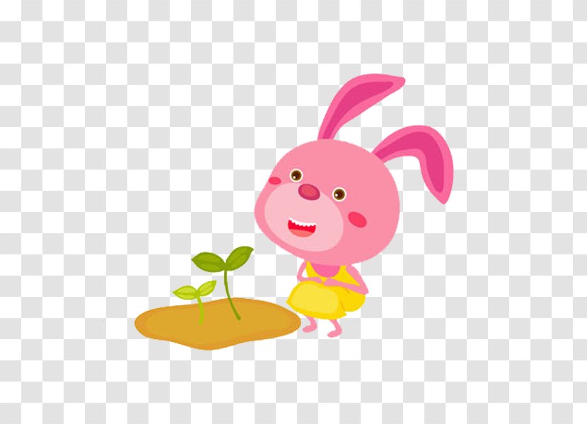 Easter Bunny Hare Cartoon Illustration - Pink Rabbit Transparent PNG