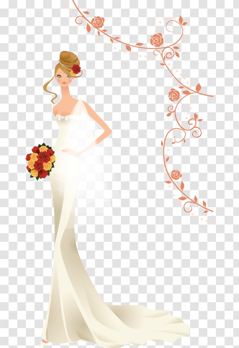 Bride Contemporary Western Wedding Dress Clip Art - Flower - Poster Vector Elements Transparent PNG