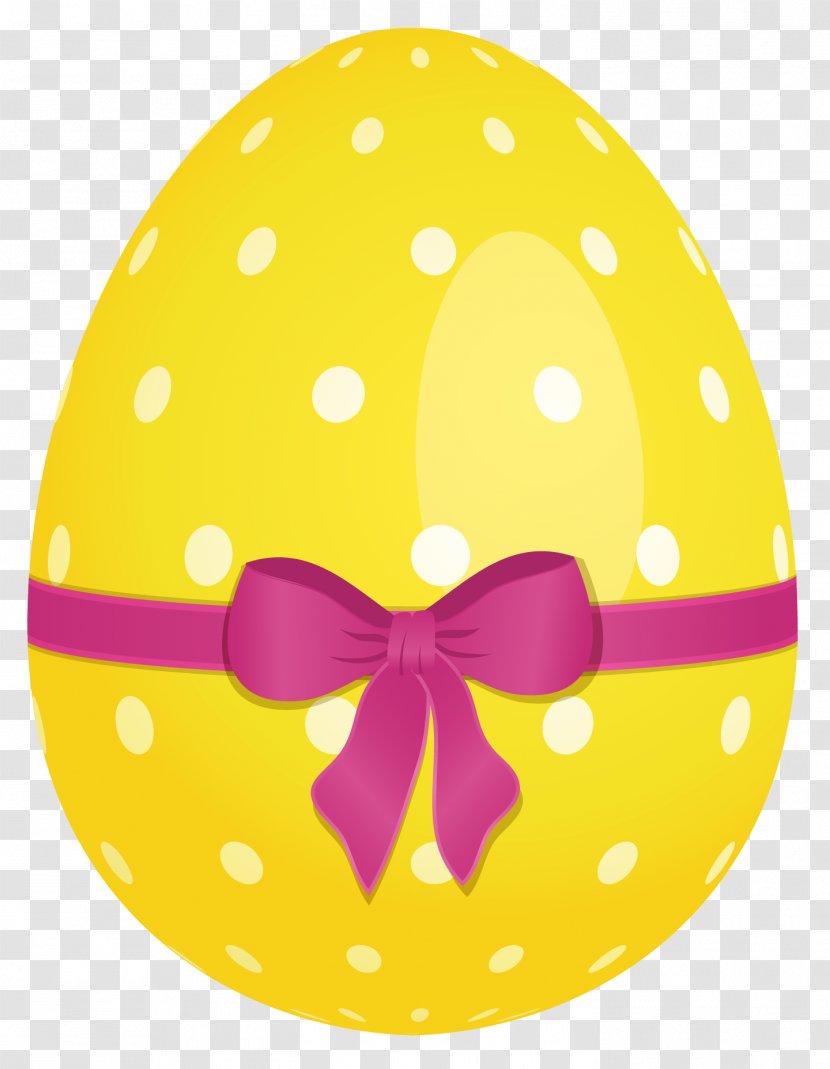 Easter Egg Basket Clip Art - Yellow Dotted With Pink Bow Clipart Transparent PNG