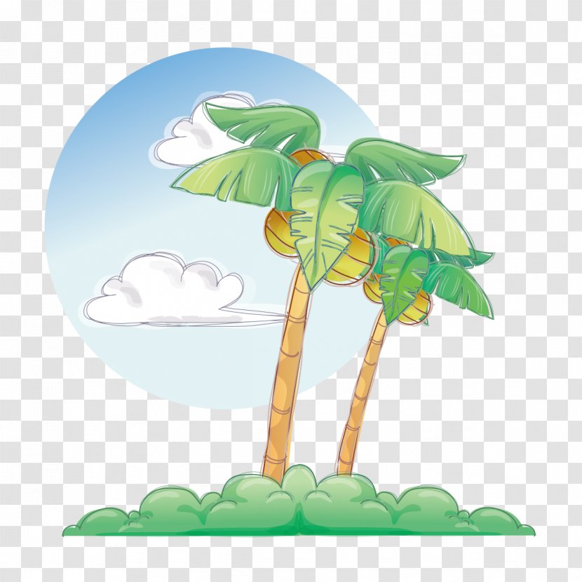 Cartoon Summer Illustration - Coconut - Edge Of The Beach Tree Transparent PNG