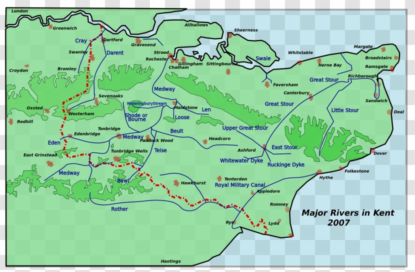 River Stour Rivers Of Kent Medway Beult Thames - Map Transparent PNG