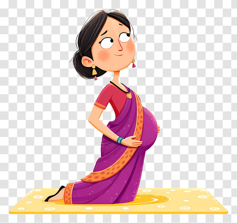 Indian Pregnant Woman - Kneeling Pregnant Woman In Purple Sari Transparent PNG