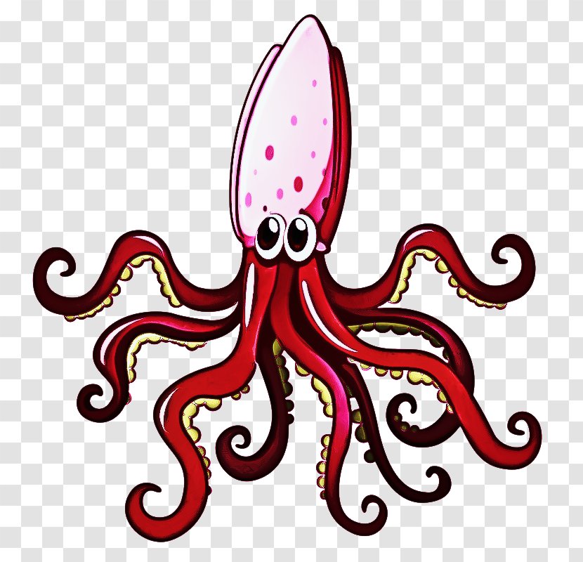 Octopus Cartoon - Squid - Magenta Animal Figure Transparent PNG