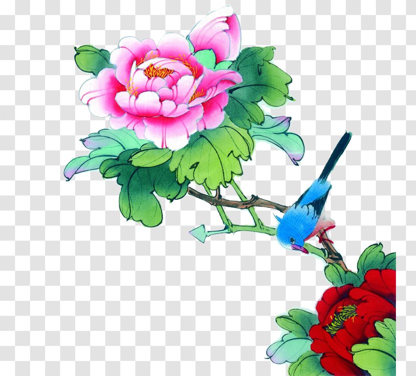 China Chinese Painting Bird-and-flower Illustration - Peony Transparent PNG
