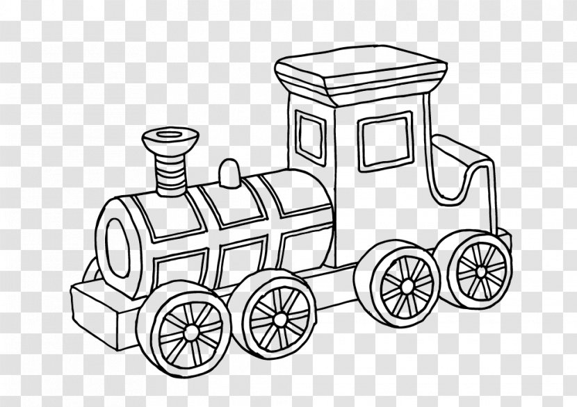 Train Drawing Car Toy Coloring Book - Black And White Transparent PNG