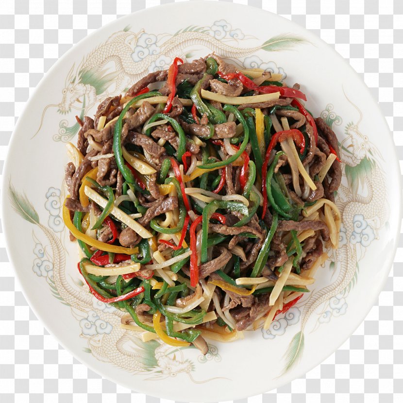 Chinese Cuisine Pepper Steak Chow Mein Fried Rice Food - DISH Transparent PNG