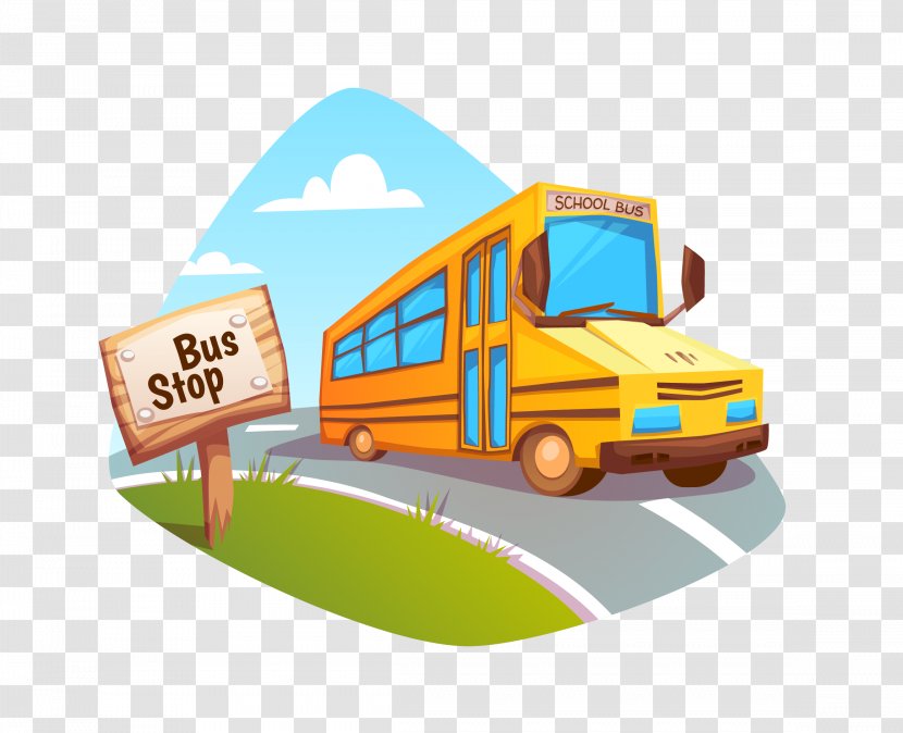 School Bus Cartoon Illustration - Tree - Car Transparent PNG