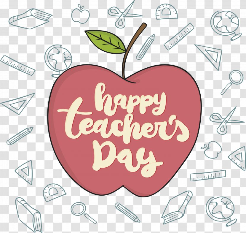 Teachers Day Poster Clip Art - Cartoon - Red Apple Teacher's Transparent PNG