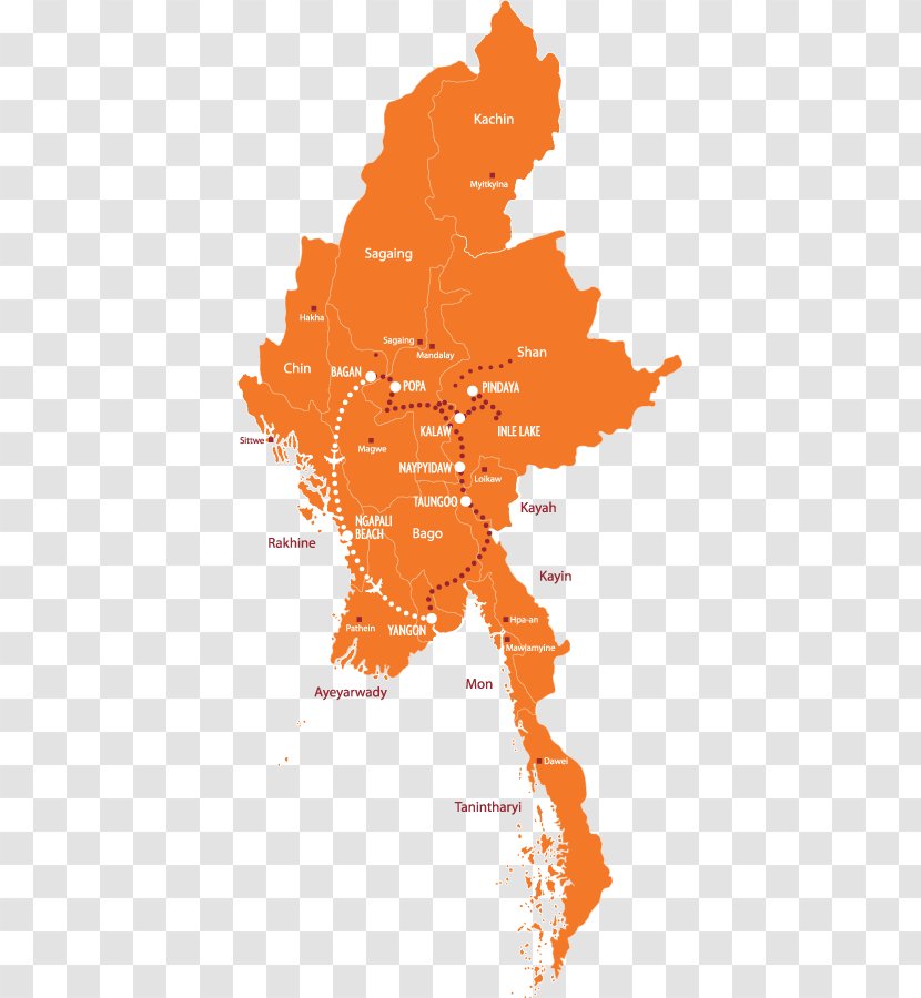 Yangon Inle Lake Indawgyi - Myanmar Map Transparent PNG