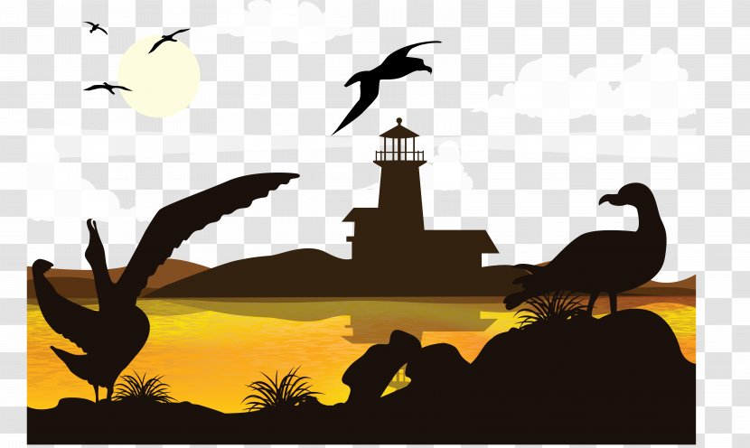 Silhouette Illustration - Albatross - Lighthouse Sunset Transparent PNG