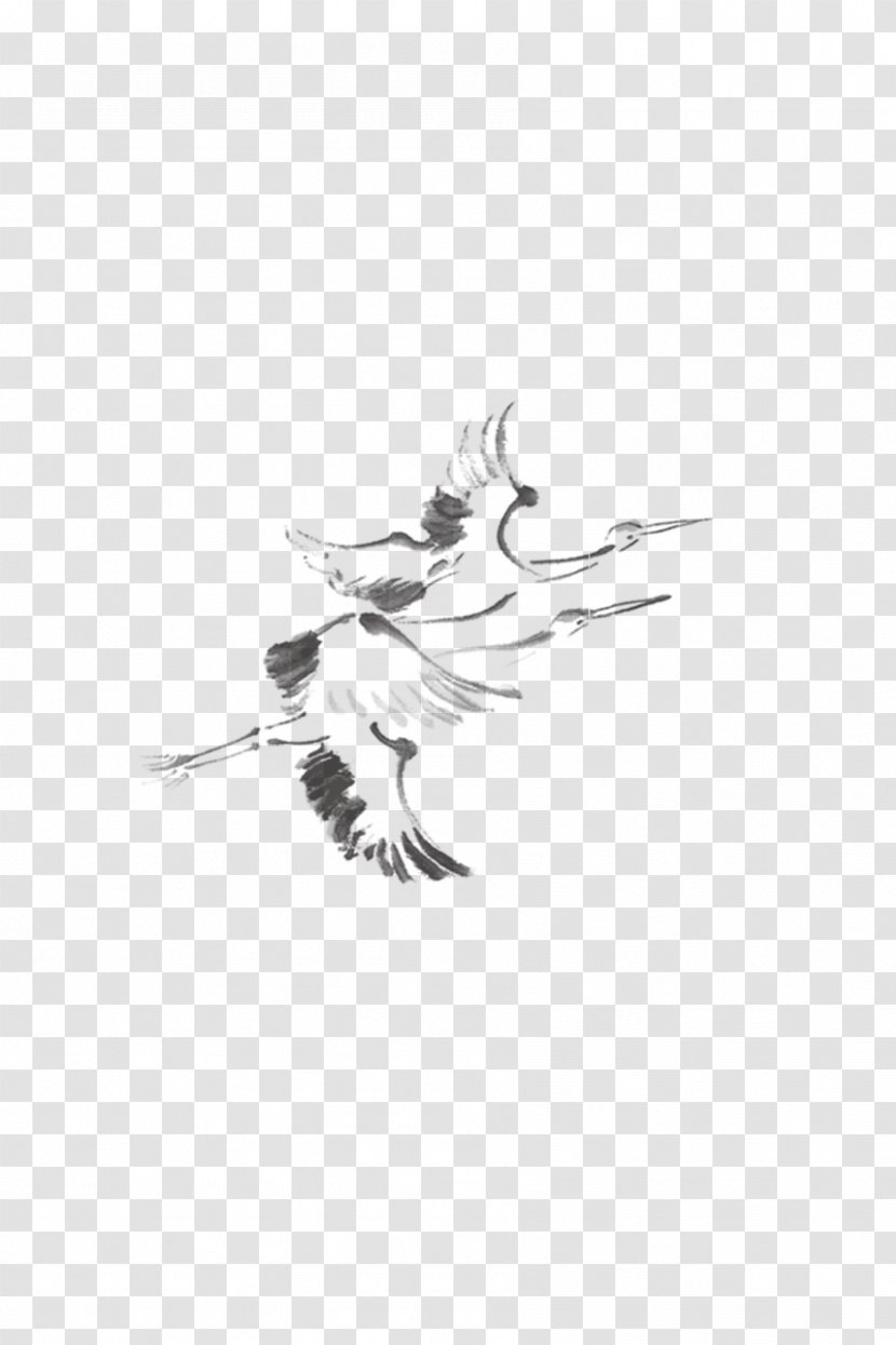 Red-crowned Crane Drawing Bird Ink Wash Painting - Of Prey Transparent PNG