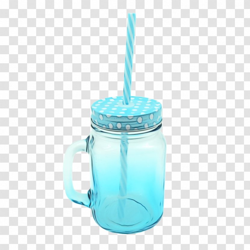 Mason Jar Turquoise Aqua Drinkware Lid - Watercolor - Tableware Glass Transparent PNG