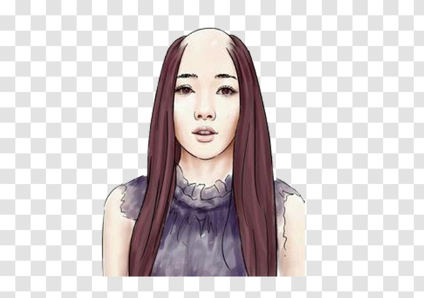 Long Hair Woman Loss Capelli - Watercolor - Bald Hand Drawing Transparent PNG