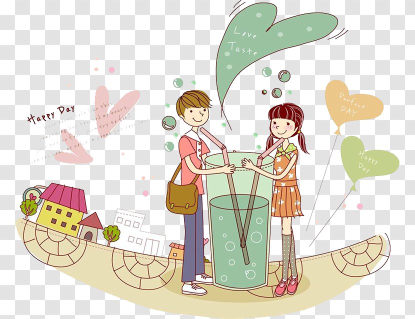 Significant Other Falling In Love Cartoon - Kids Drink Water Transparent PNG