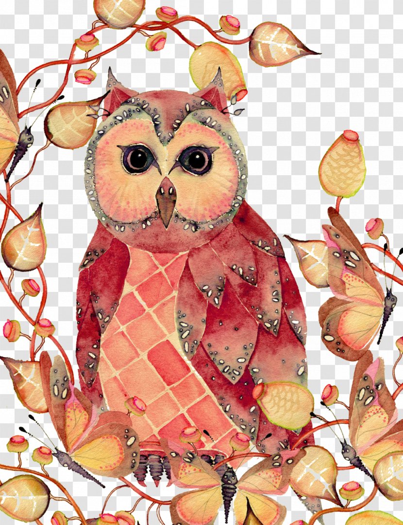 Owl Watercolor Painting Drawing Sketch - With Leaves Transparent PNG