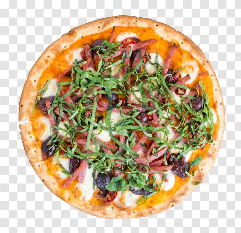 California-style Pizza Sicilian Vegetarian Cuisine Food - Cheese - Salami Transparent PNG