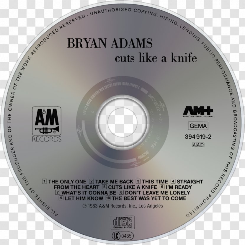 Compact Disc Look Sharp! A & M Video Disk Storage - Label - Brian Adams Transparent PNG