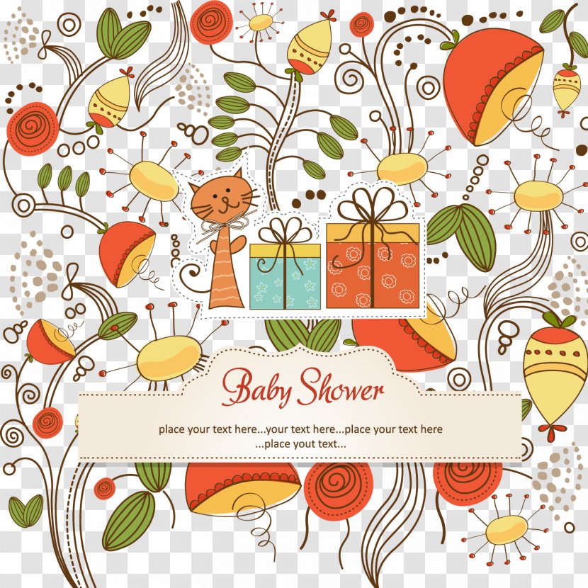 Floral Design Stock Photography Pattern - Cartoon Cat Infant Welcome Party Card Vector Transparent PNG