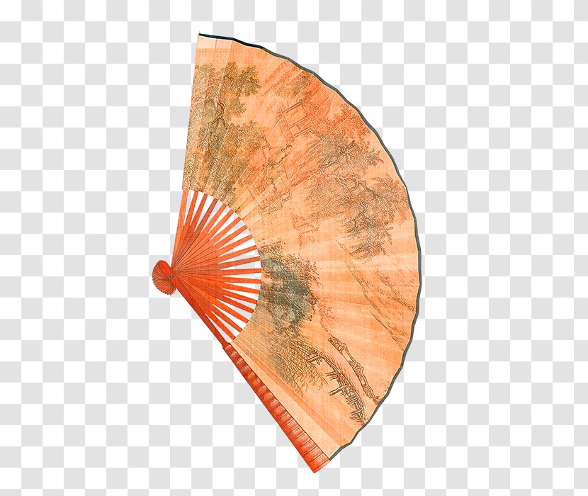 Hand Fan - Landscape Painting - Brown Chinese Decoration Pattern Transparent PNG