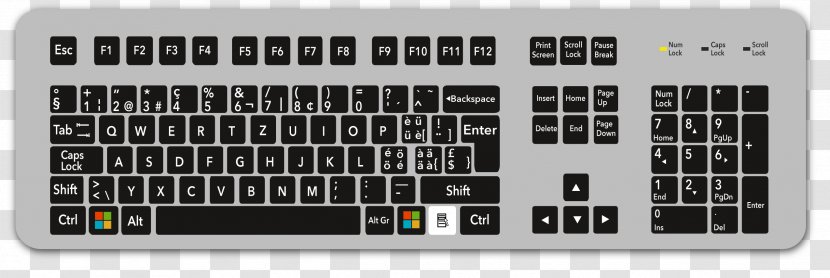 Computer Keyboard Numeric Keypads Space Bar Layout QWERTZ Transparent PNG