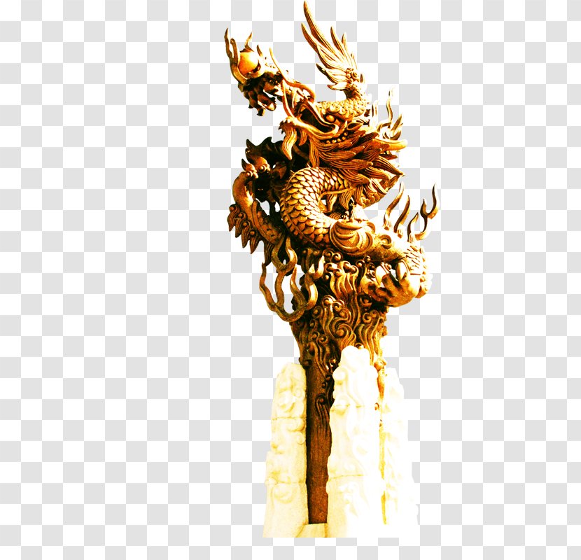 China Chinese Dragon Sculpture Gold - New Year - Golden Transparent PNG