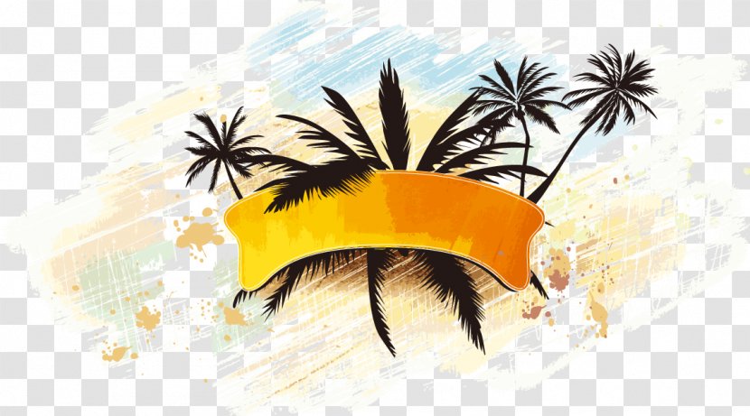 Hawaiian Beaches Miami Beach - Coconut Tree Watercolor Effect Pattern Vector Transparent PNG