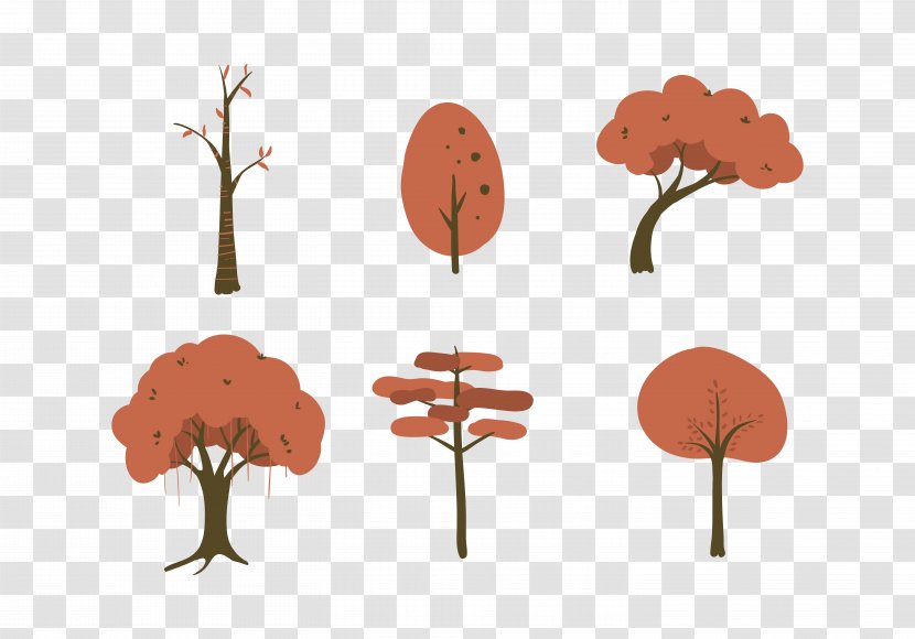 Cartoon Tree Illustration - Pattern - Red Leaves Of Different Trees Transparent PNG