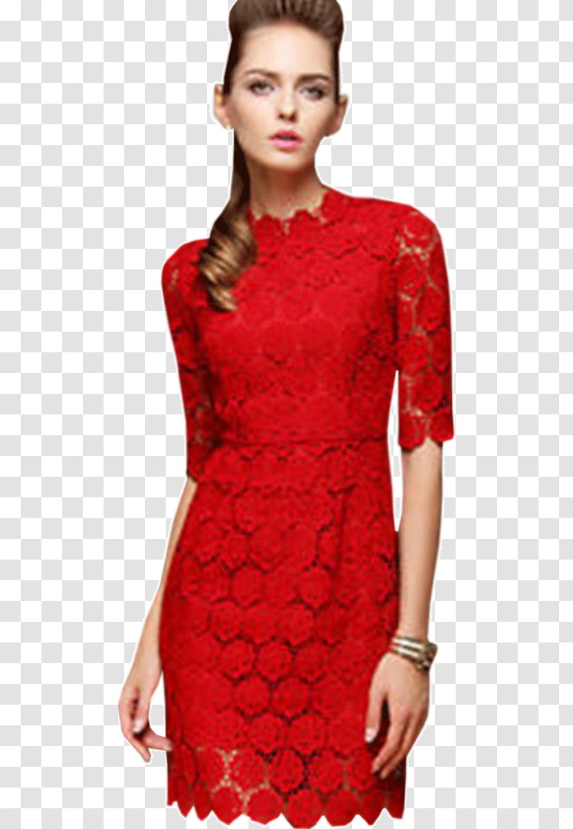 Cocktail Dress Fashion Sleeve Evening Gown - Flower - Woman Red Transparent PNG