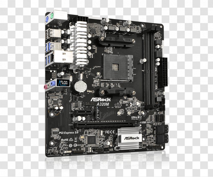 Socket AM4 ASRock A320M AMD A320 Micro ATX Motherboard MicroATX AB350M-HDV - Serial Ata Transparent PNG