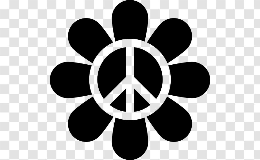 Hippie Flower Power Peace - Black And White Transparent PNG