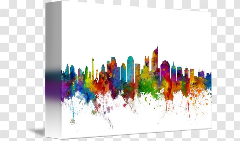 Jakarta Skyline Painting Canvas Print Transparent PNG
