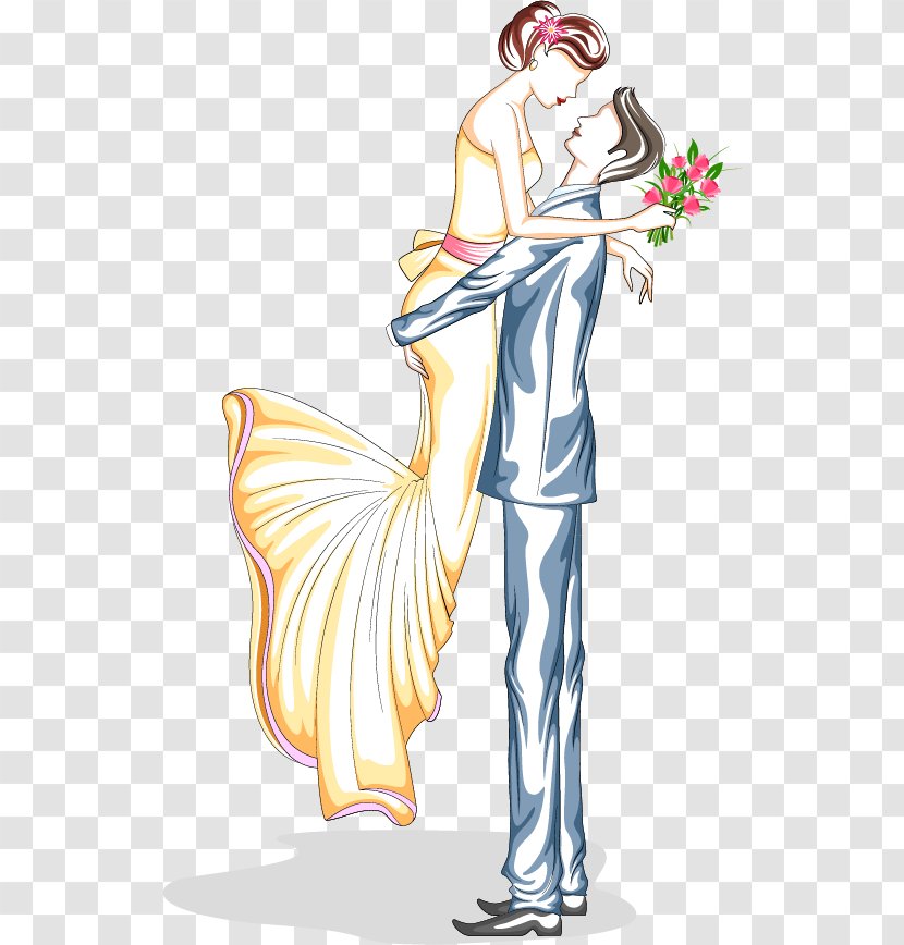 Marriage Cartoon Significant Other Illustration - Flower - Valentines Day Painted The Bride And Groom Transparent PNG