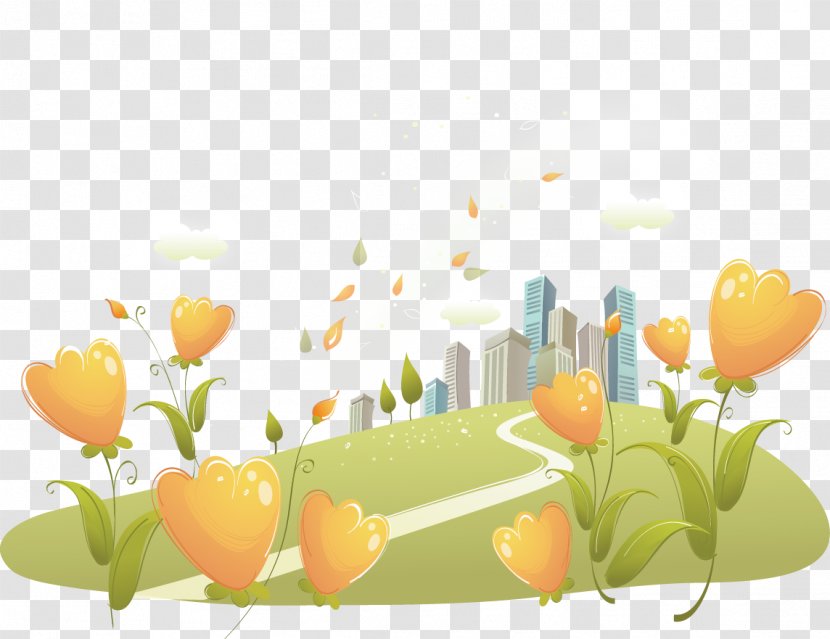 Fukei Illustration - Flowering Plant - City Building Transparent PNG