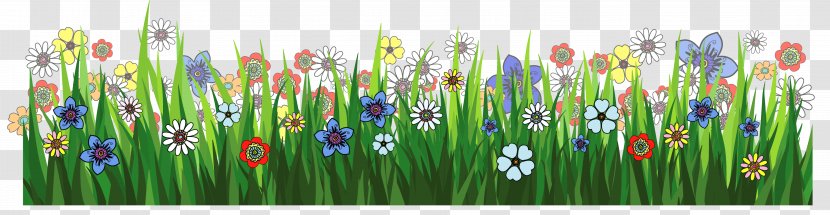 Flower Clip Art - Green - Grass Ground With Flowers Picture Transparent PNG