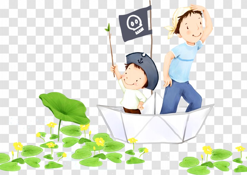 Fathers Day Child Boy Illustration - Cartoon - Paper Boat Transparent PNG