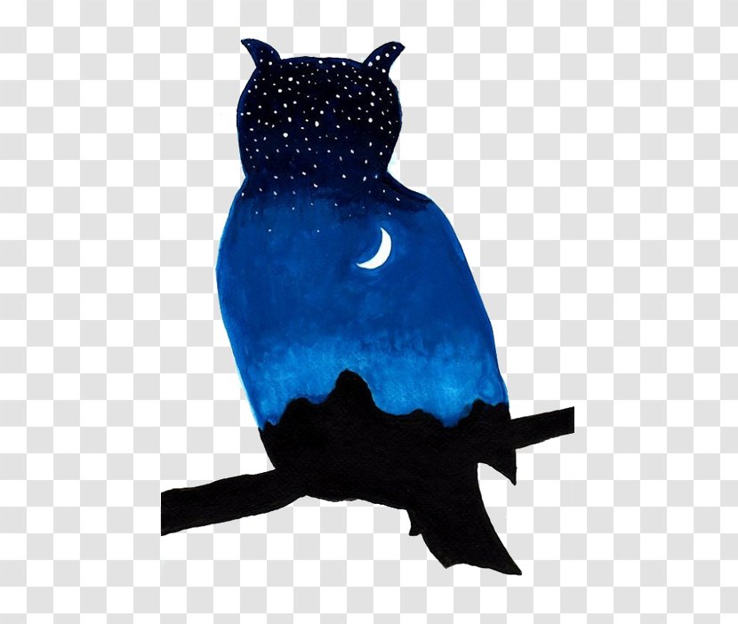 Owl Silhouette Watercolor Painting Clip Art - Blue Transparent PNG