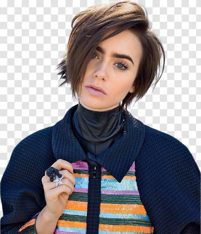 Lily Collins Hairstyle Short Hair Actor Pixie Cut Transparent PNG